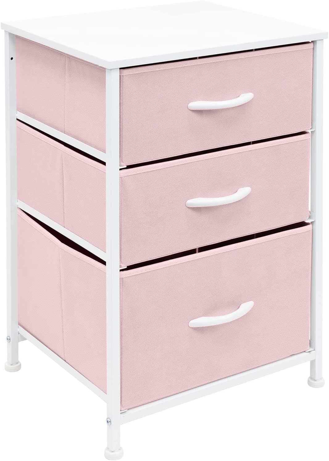 Sorbus Pink 3-Drawer Fabric Nightstand