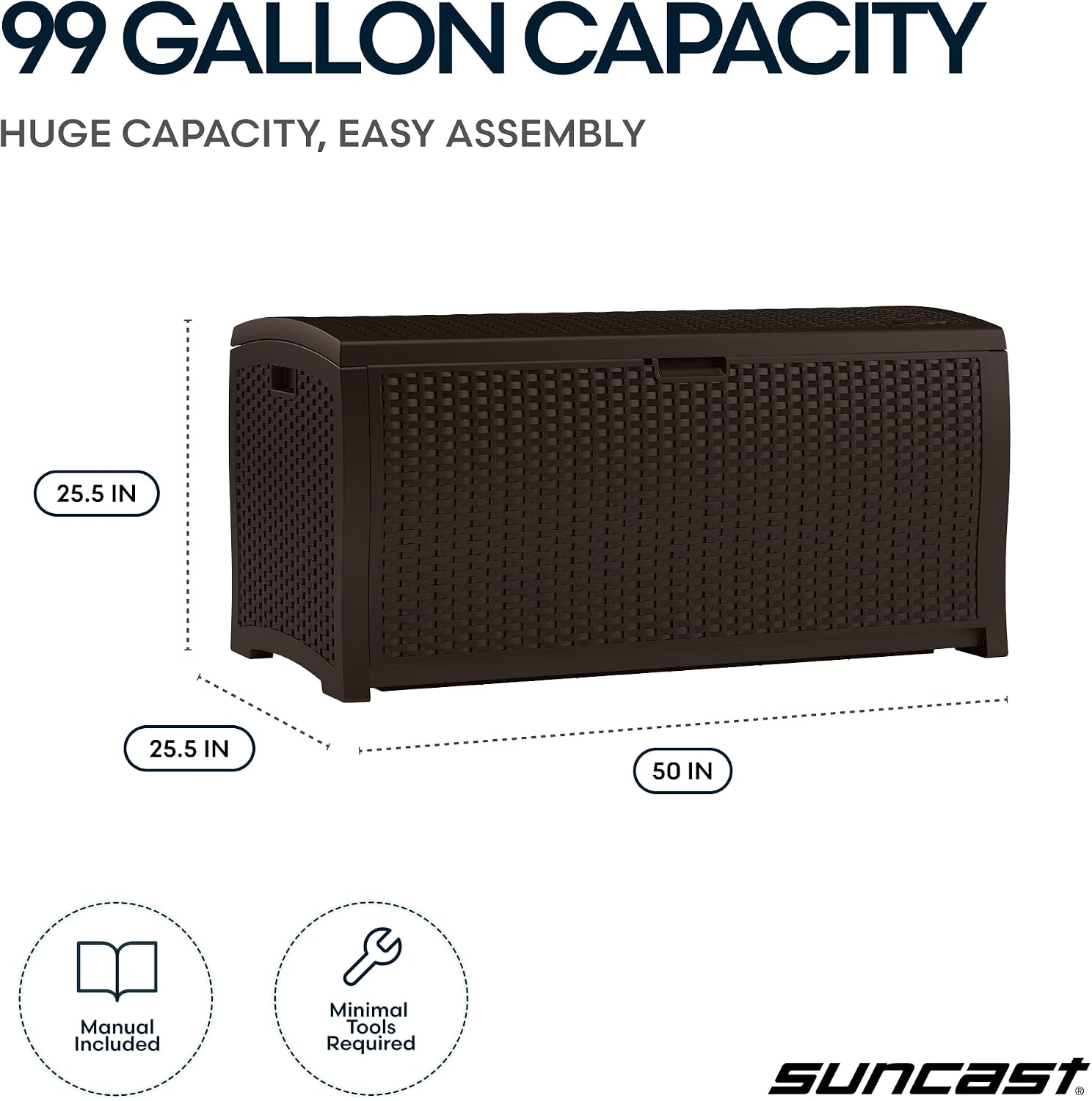 Suncast Mocha 99 Gallon Wicker Resin Deck Box