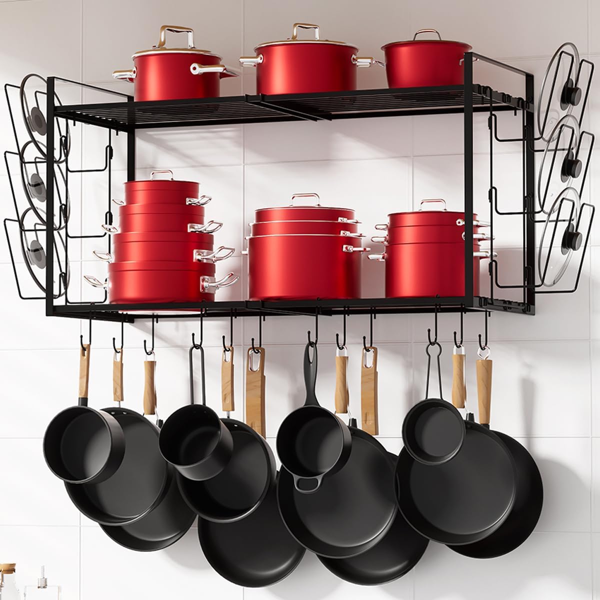 31 Inch 2-Tier Expandable Wall Mount Pot Rack