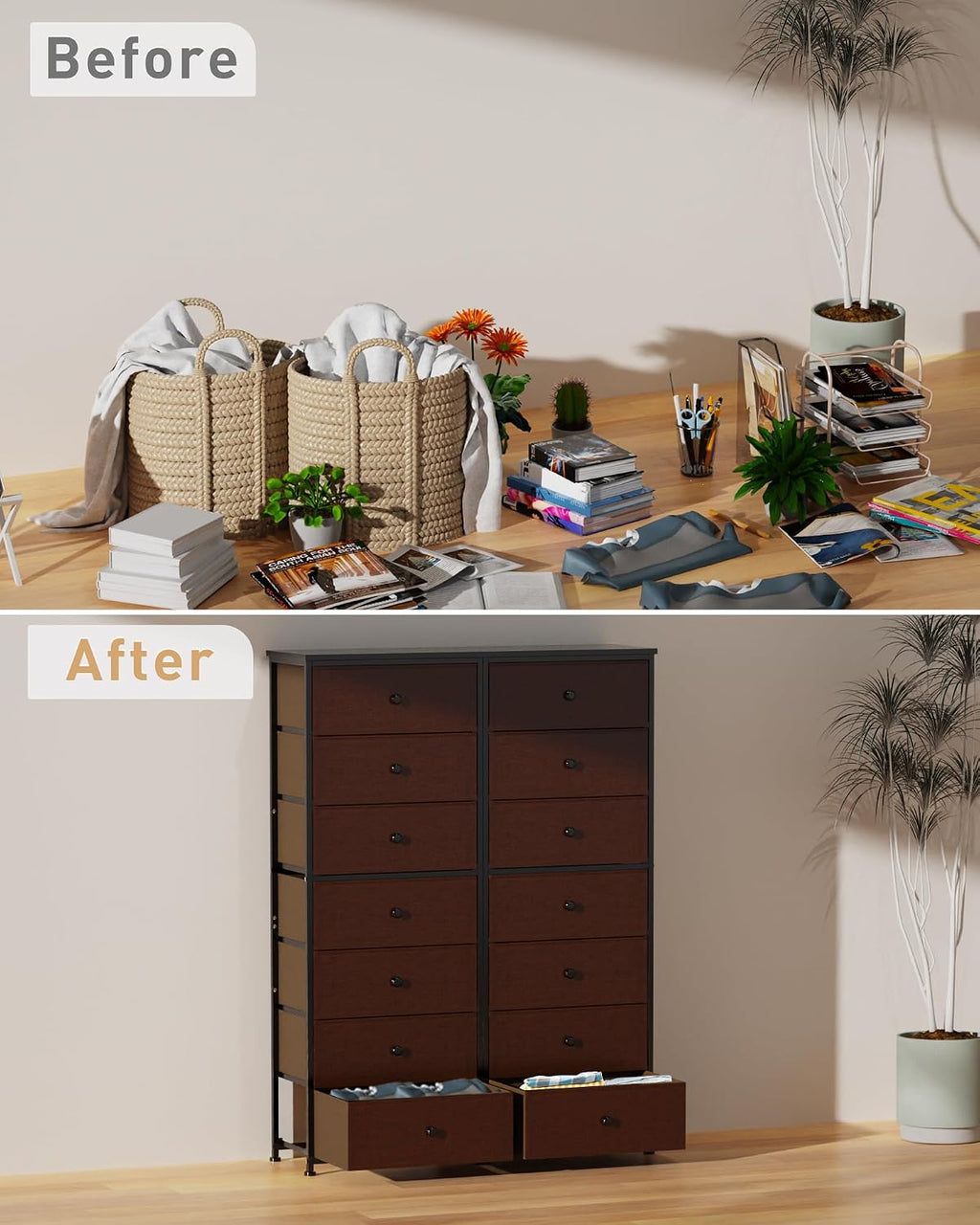 Mifuro Grey 7-Drawer Fabric Tall Dresser