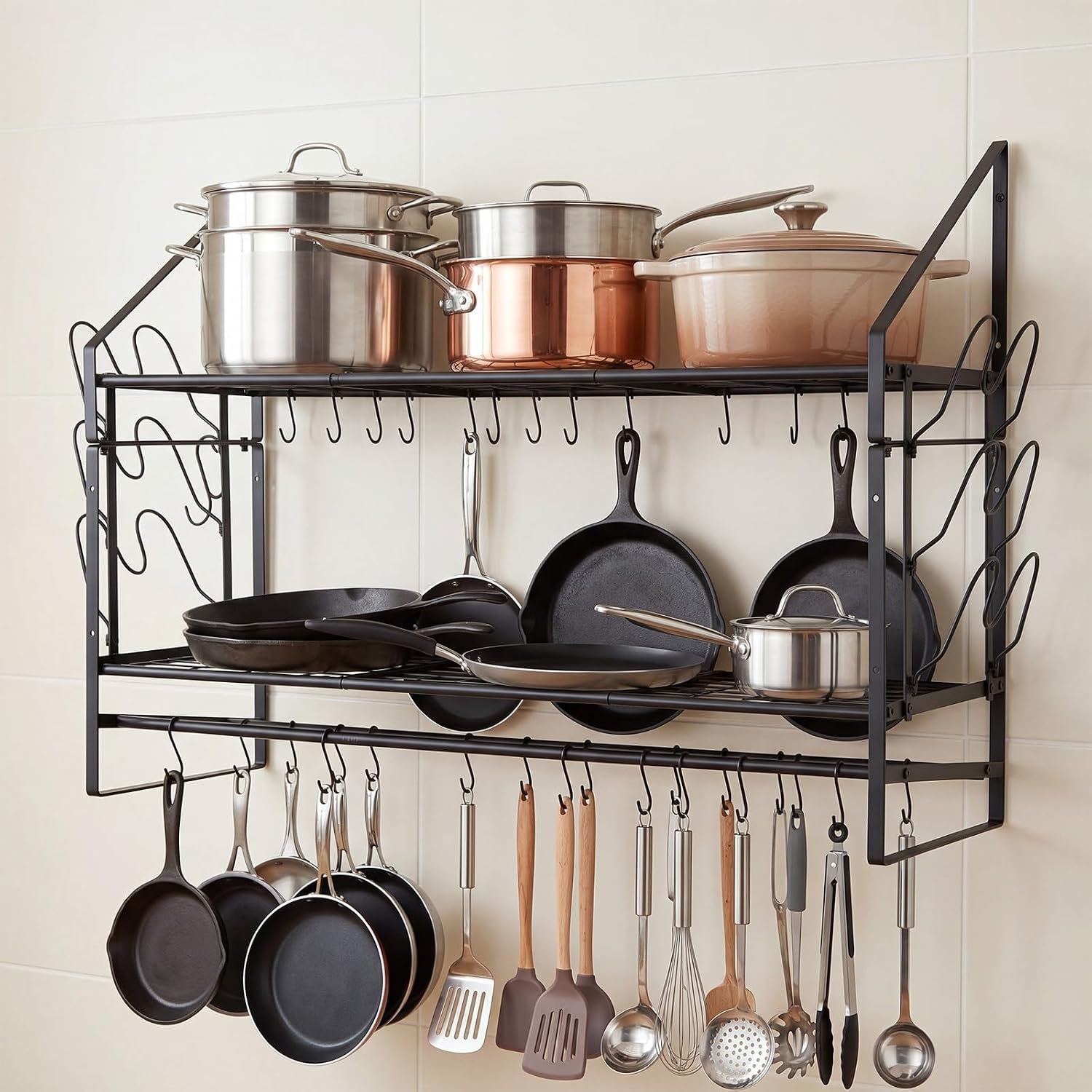 39.4in 2-Tier Wall Mount Pot Rack
