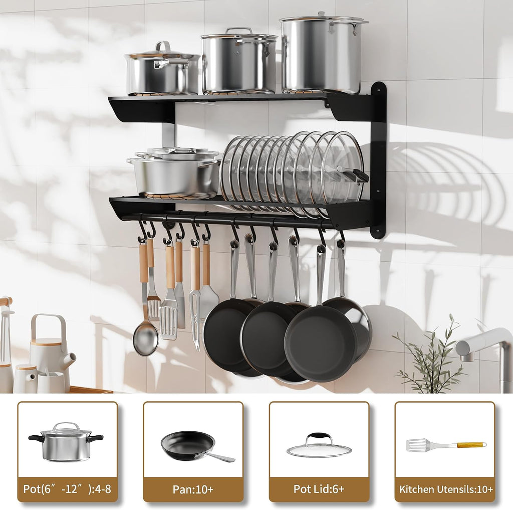 Black 2-Tier Wall Mount Pot Rack