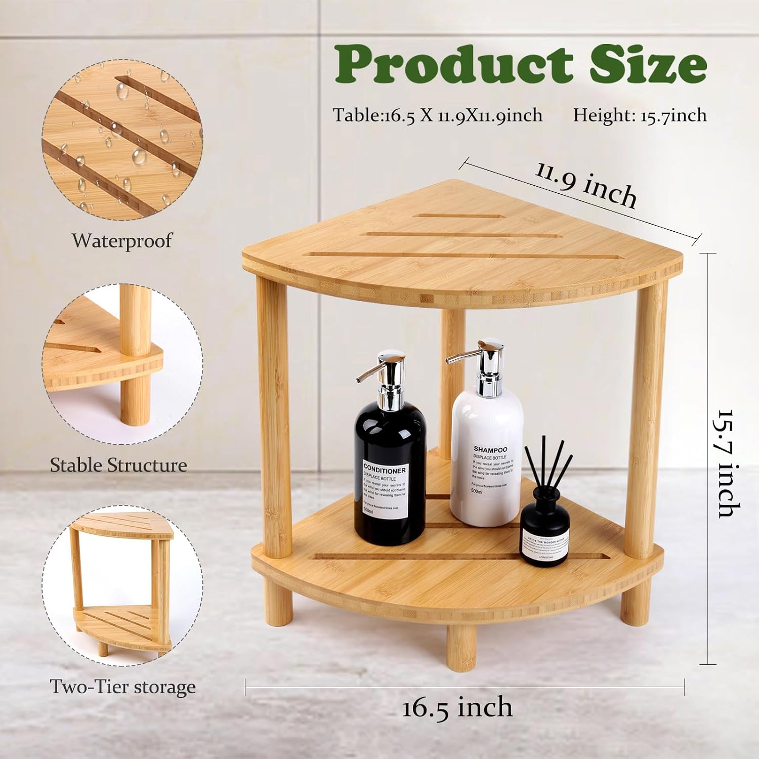 2-Tier Bamboo Corner Shower Stool