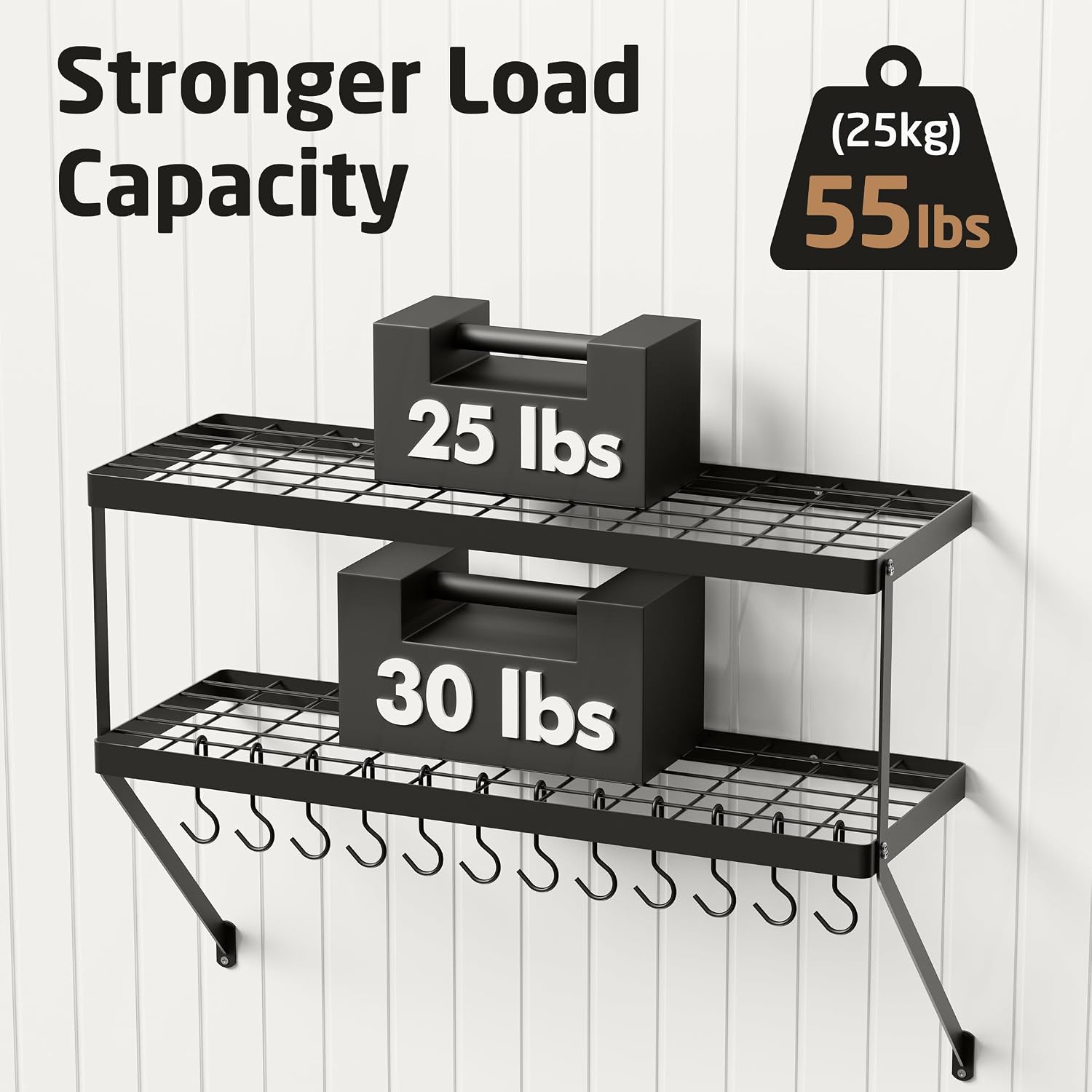 Matte Black 2-Tier Wall Mount Pot Rack