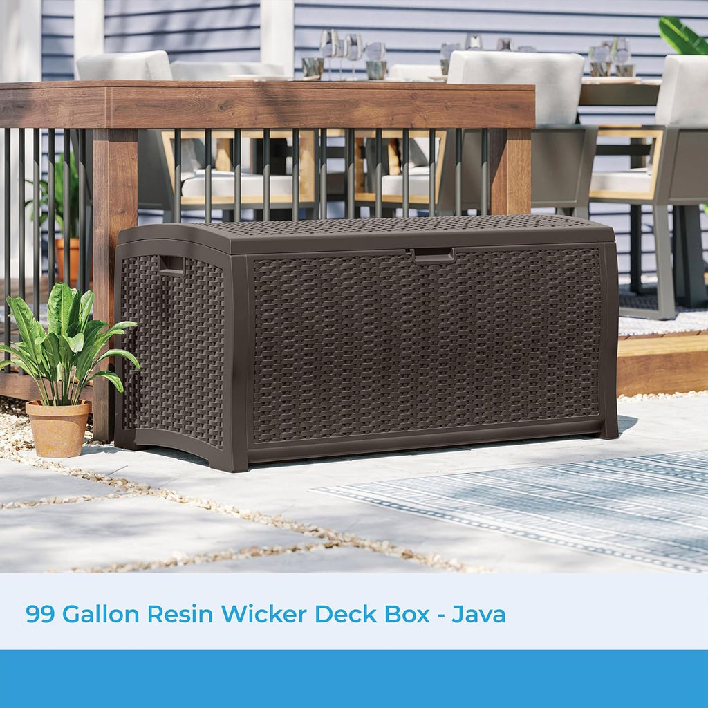 Suncast Mocha 99 Gallon Wicker Resin Deck Box