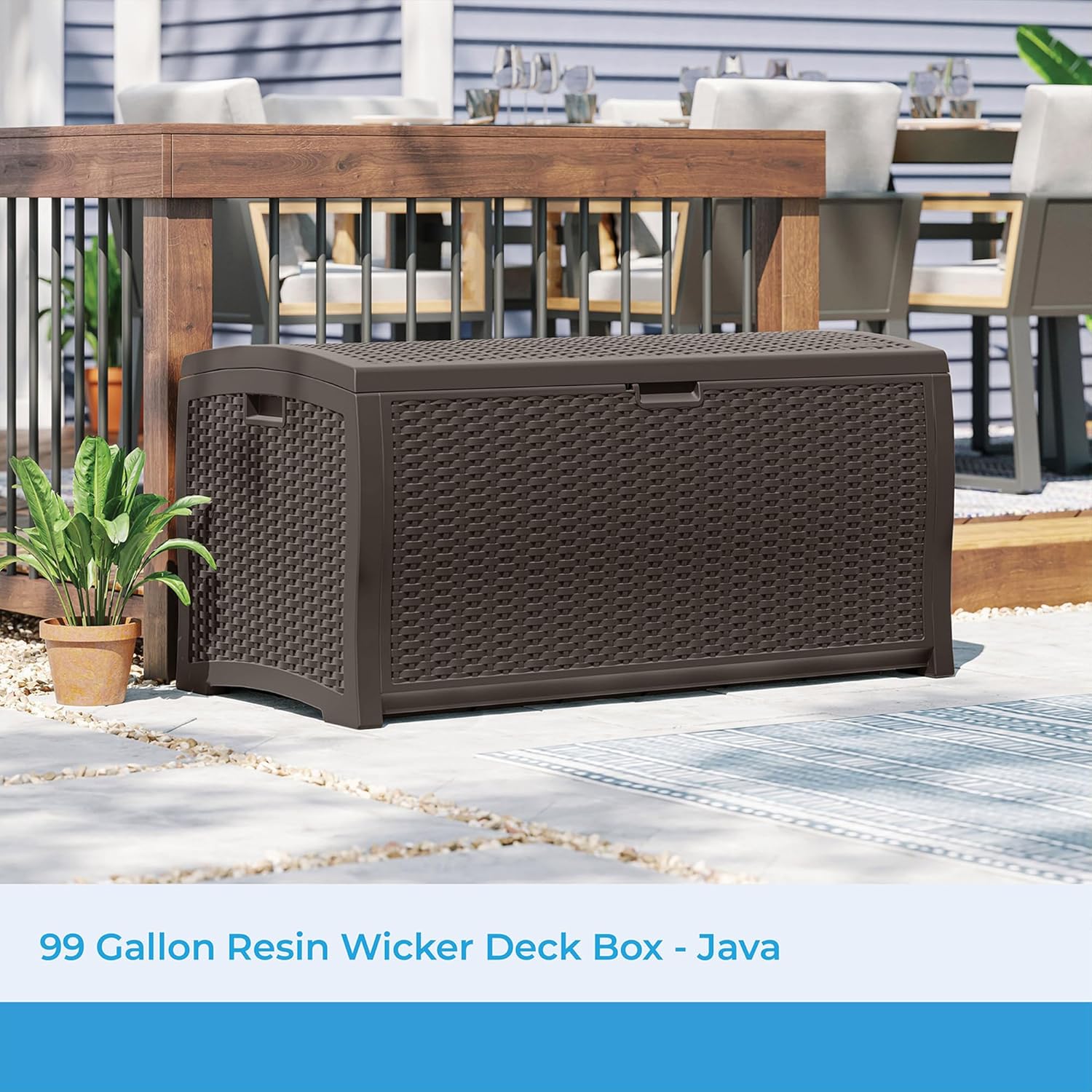 Suncast Mocha 99 Gallon Wicker Resin Deck Box