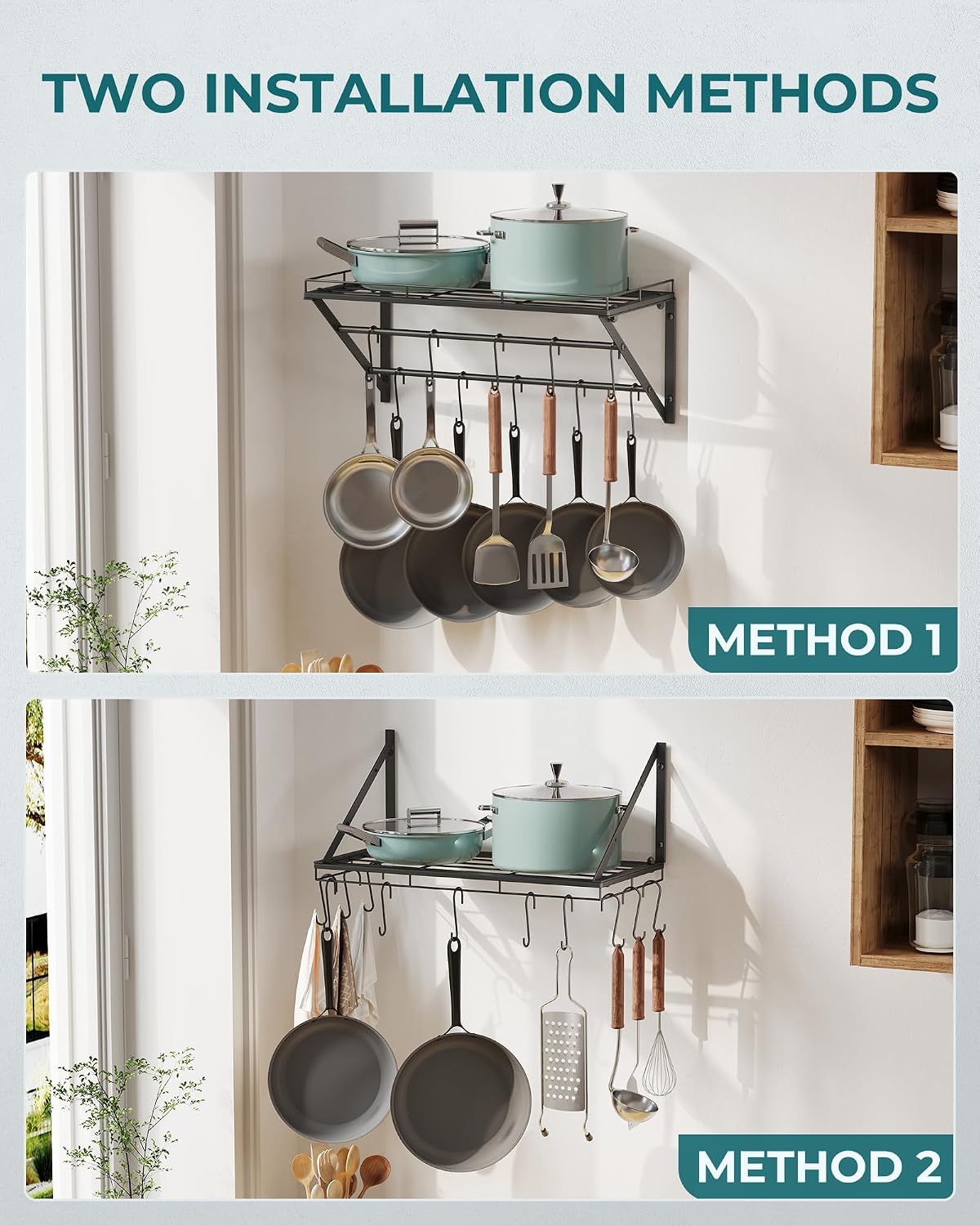 Black 23" Wall Mount Pot Rack