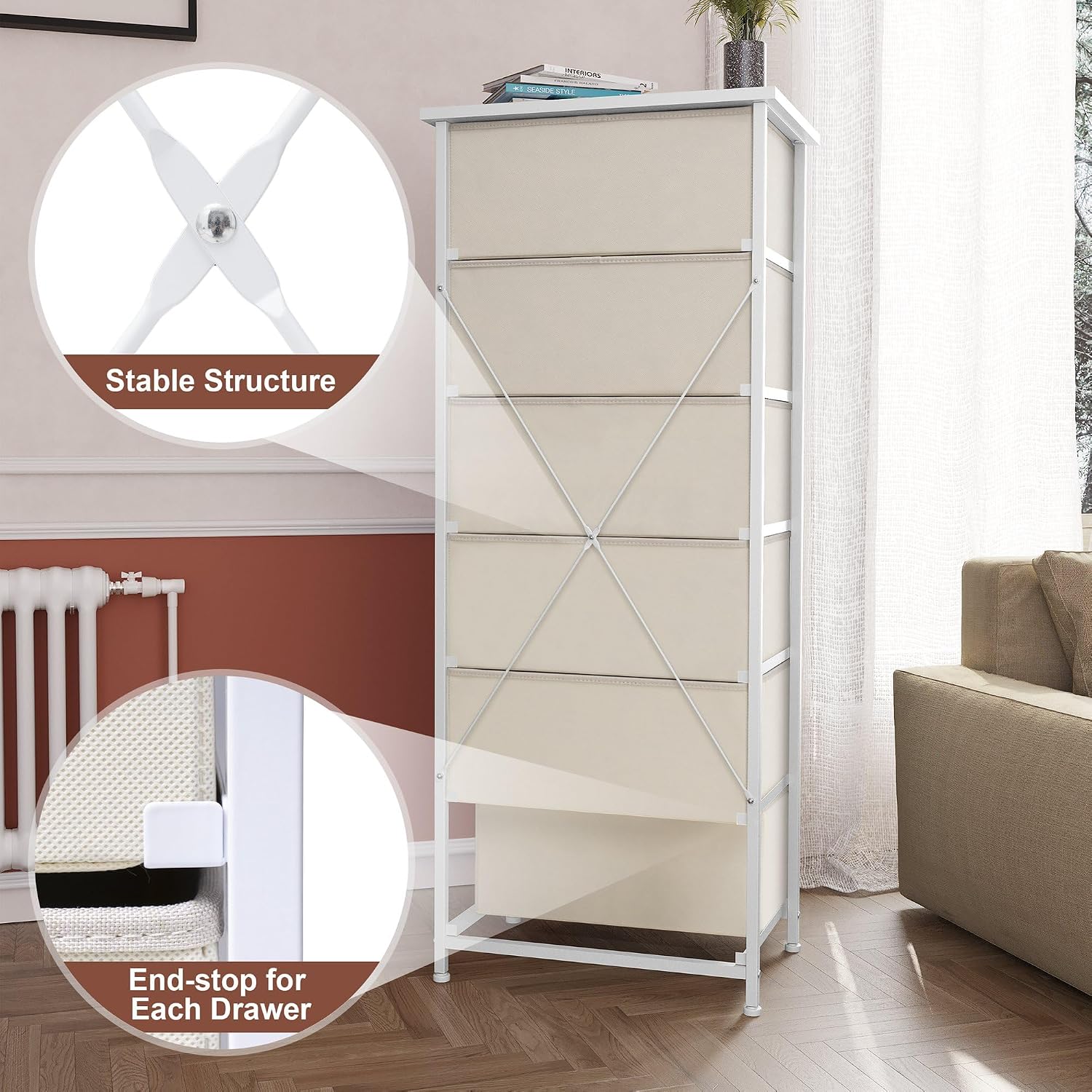 Crestlive Beige 6-Drawer Tall Storage Tower