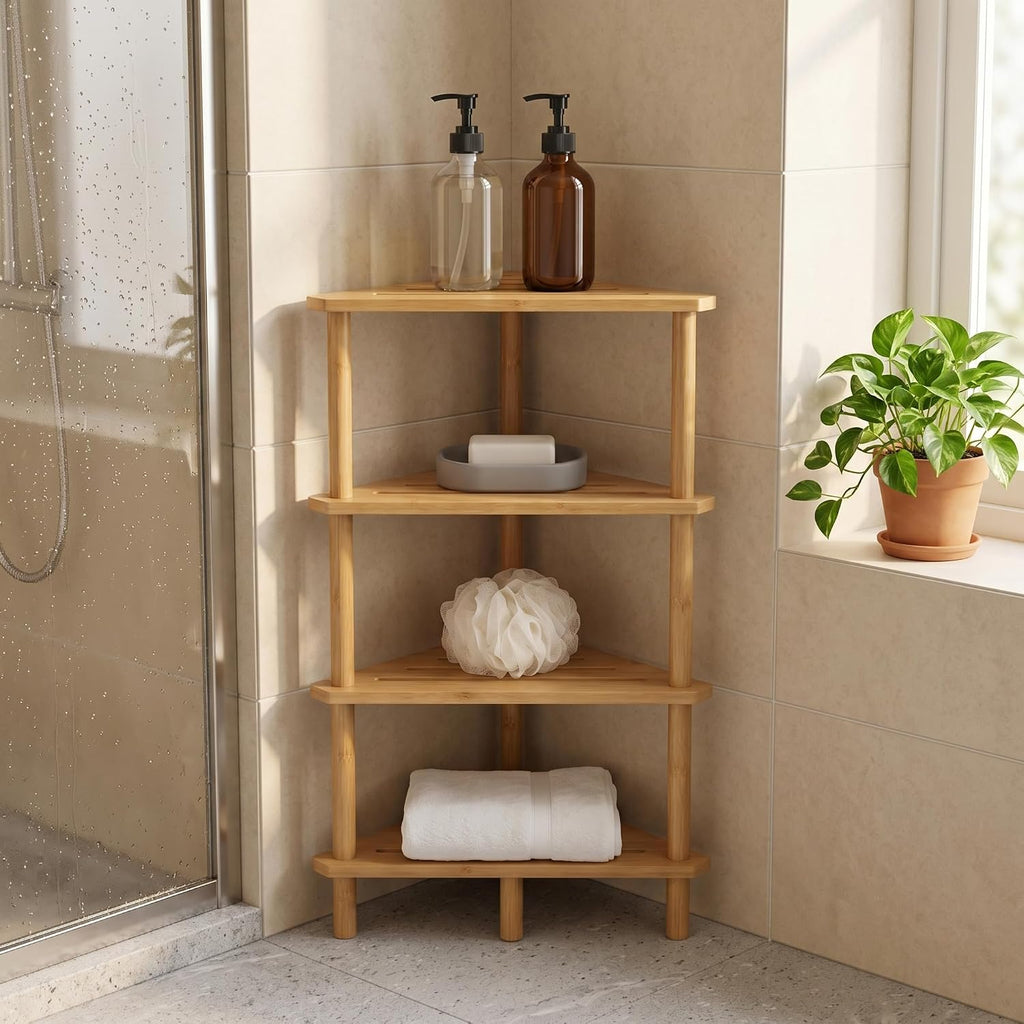 4-Tier Bamboo Corner Shower Caddy