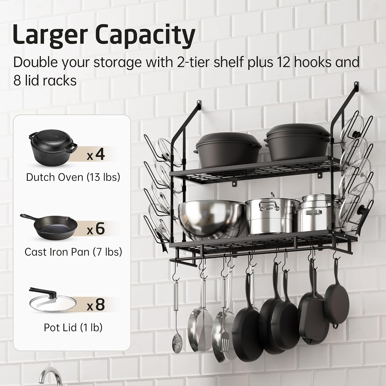 30" 2-Tier Wall Mount Pot Rack