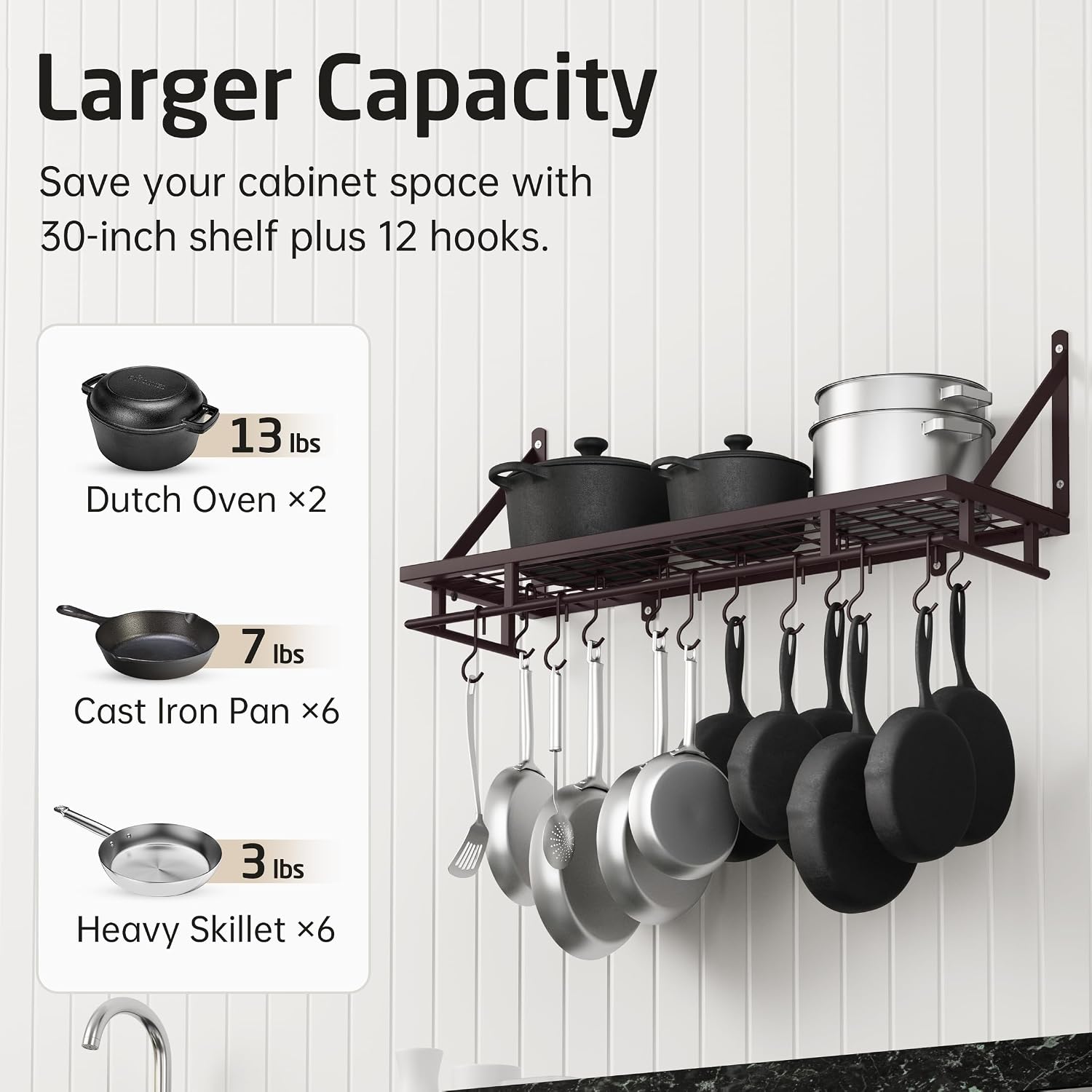 Oiled Bronze 30" Wall Mount Pot Rack