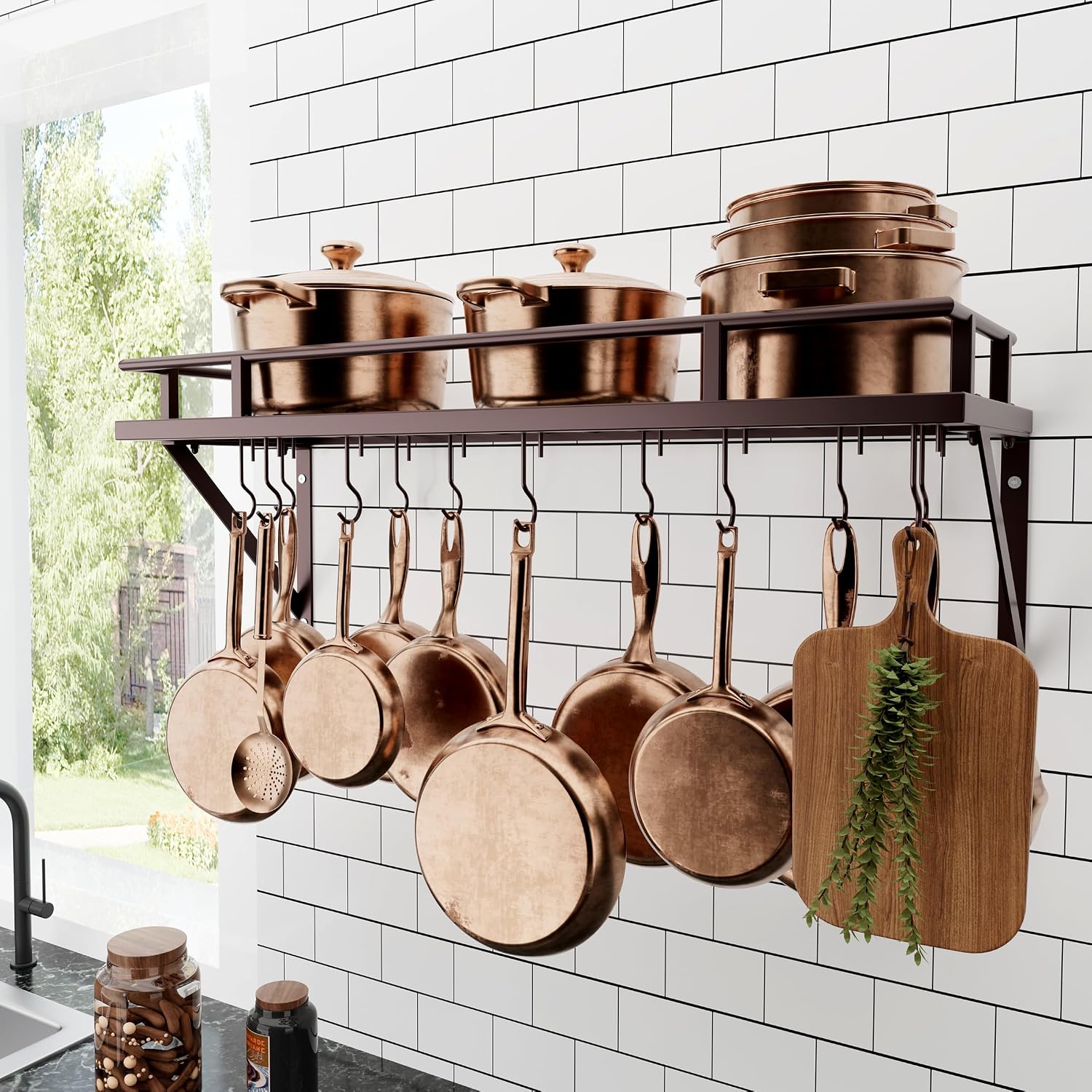 Oiled Bronze 30" Wall Mount Pot Rack
