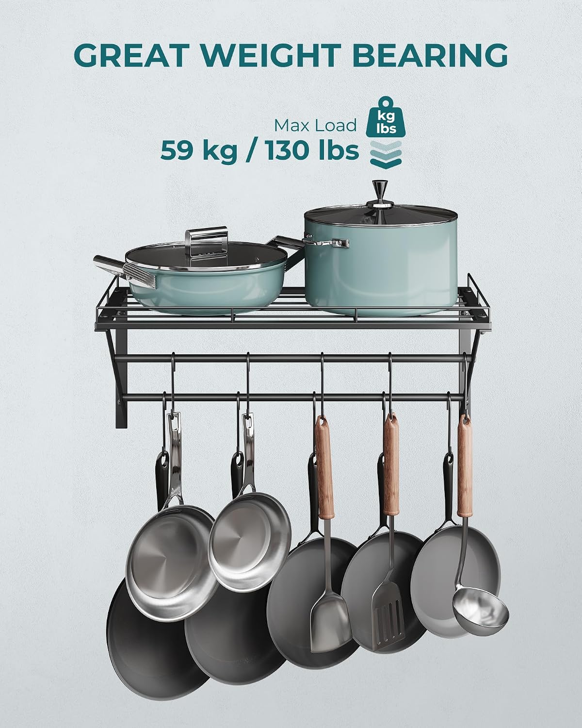Black 23" Wall Mount Pot Rack