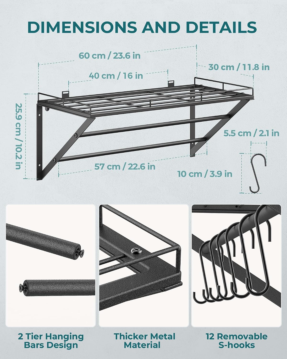 Black 23" Wall Mount Pot Rack