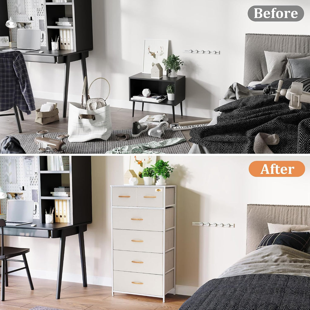 Beige 6-Drawer Skinny Fabric Dresser