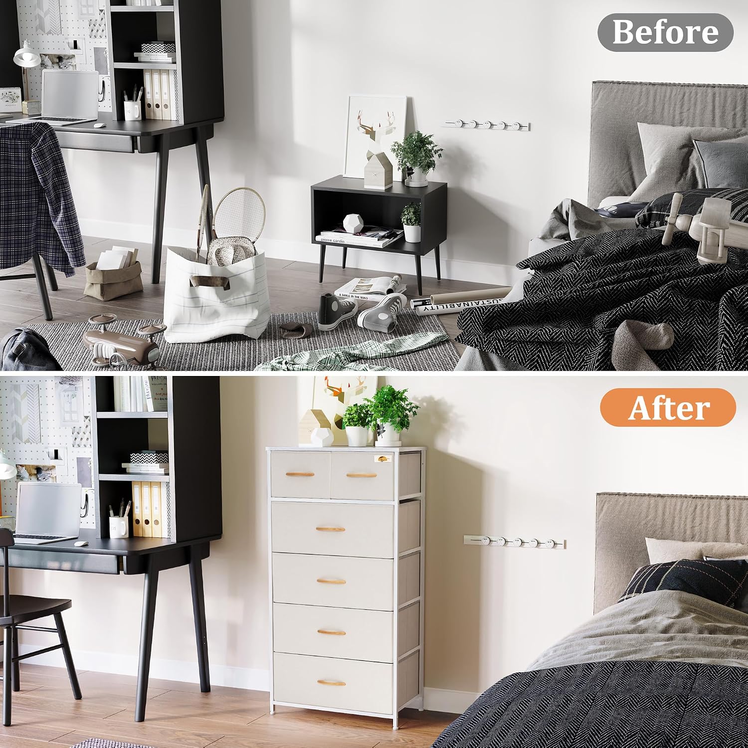 Beige 6-Drawer Skinny Fabric Dresser