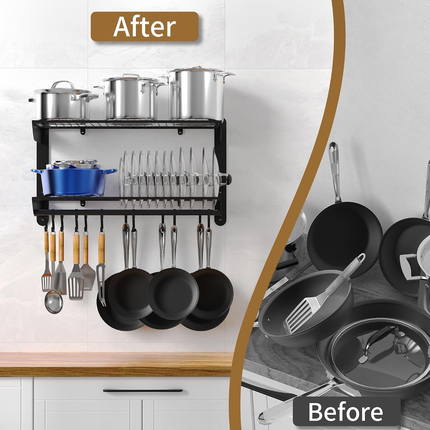 Black 2-Tier Wall Mount Pot Rack