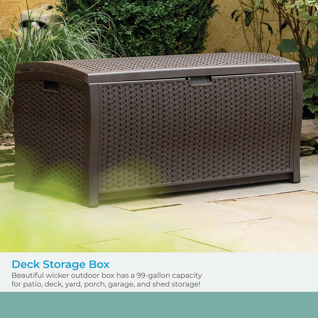 Suncast Mocha 99 Gallon Wicker Resin Deck Box