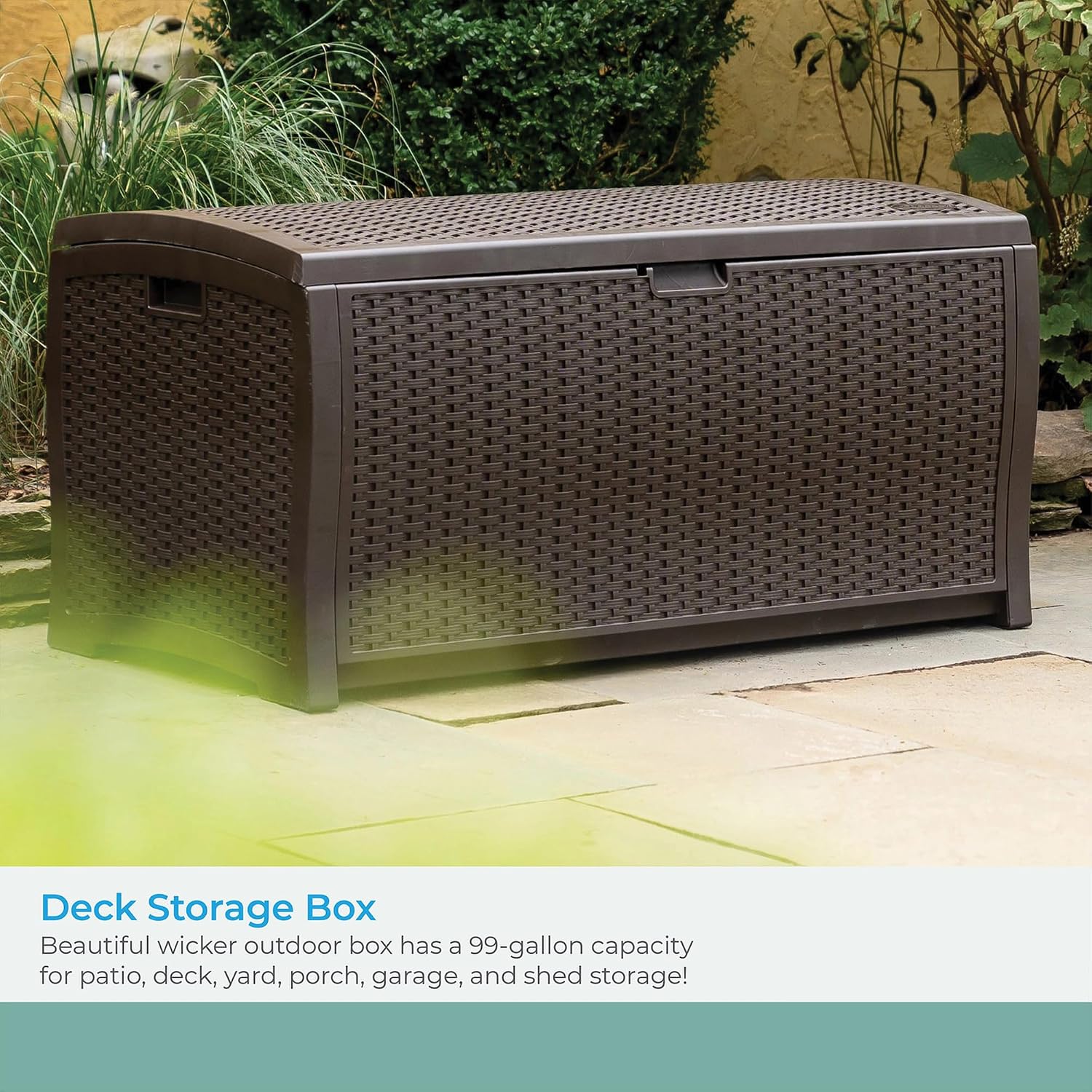 Suncast Mocha 99 Gallon Wicker Resin Deck Box