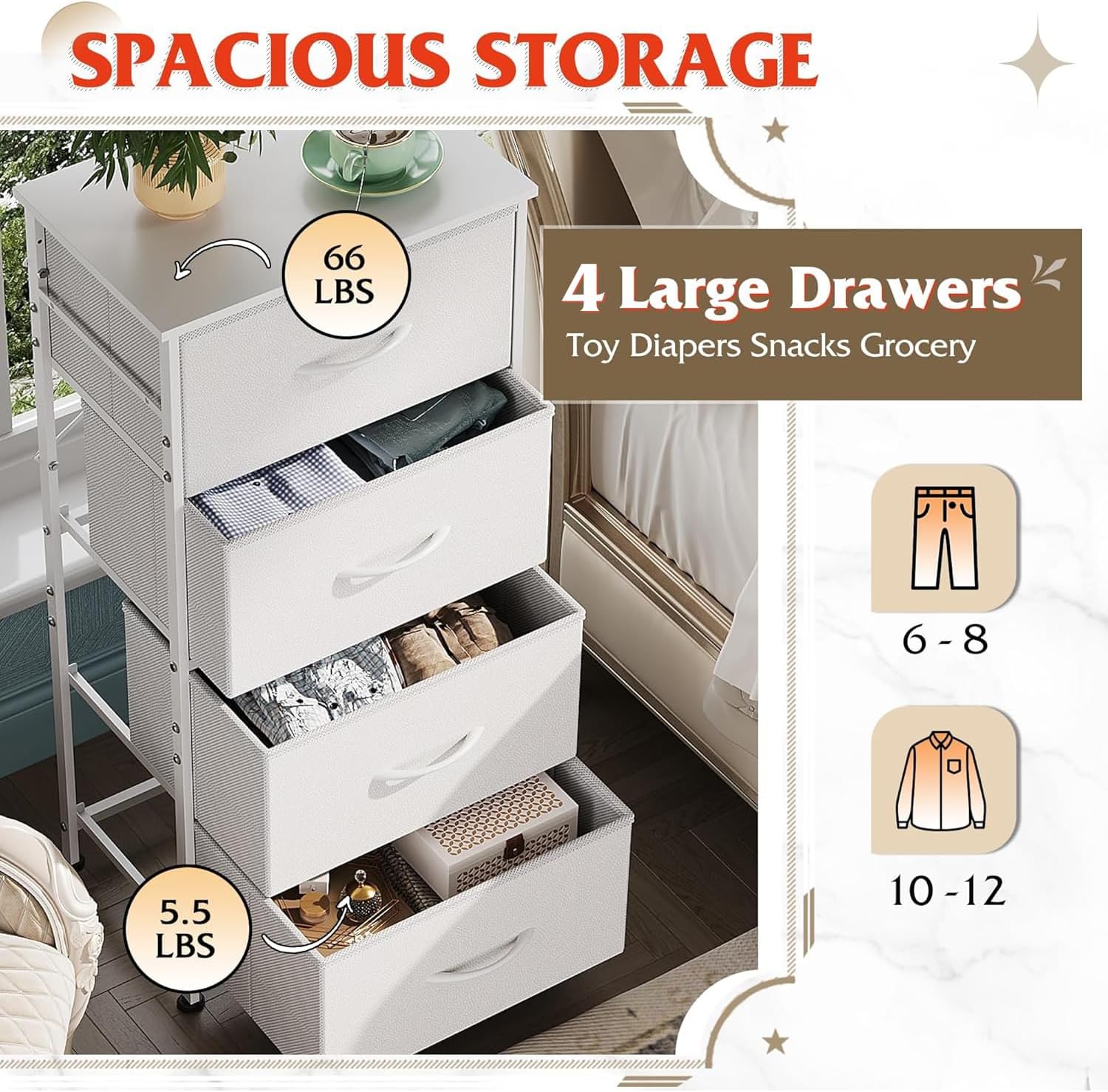 White 4-Drawer Fabric Dresser