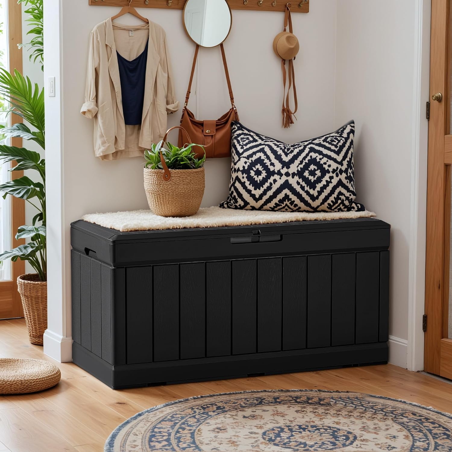 Black Resin Storage Shoe Bench