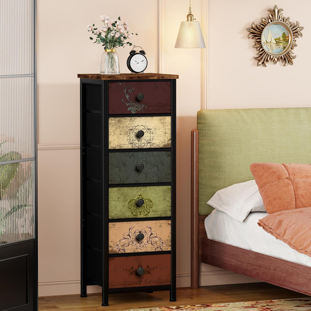 Pattern Fabric 6-Drawer Tall Dresser