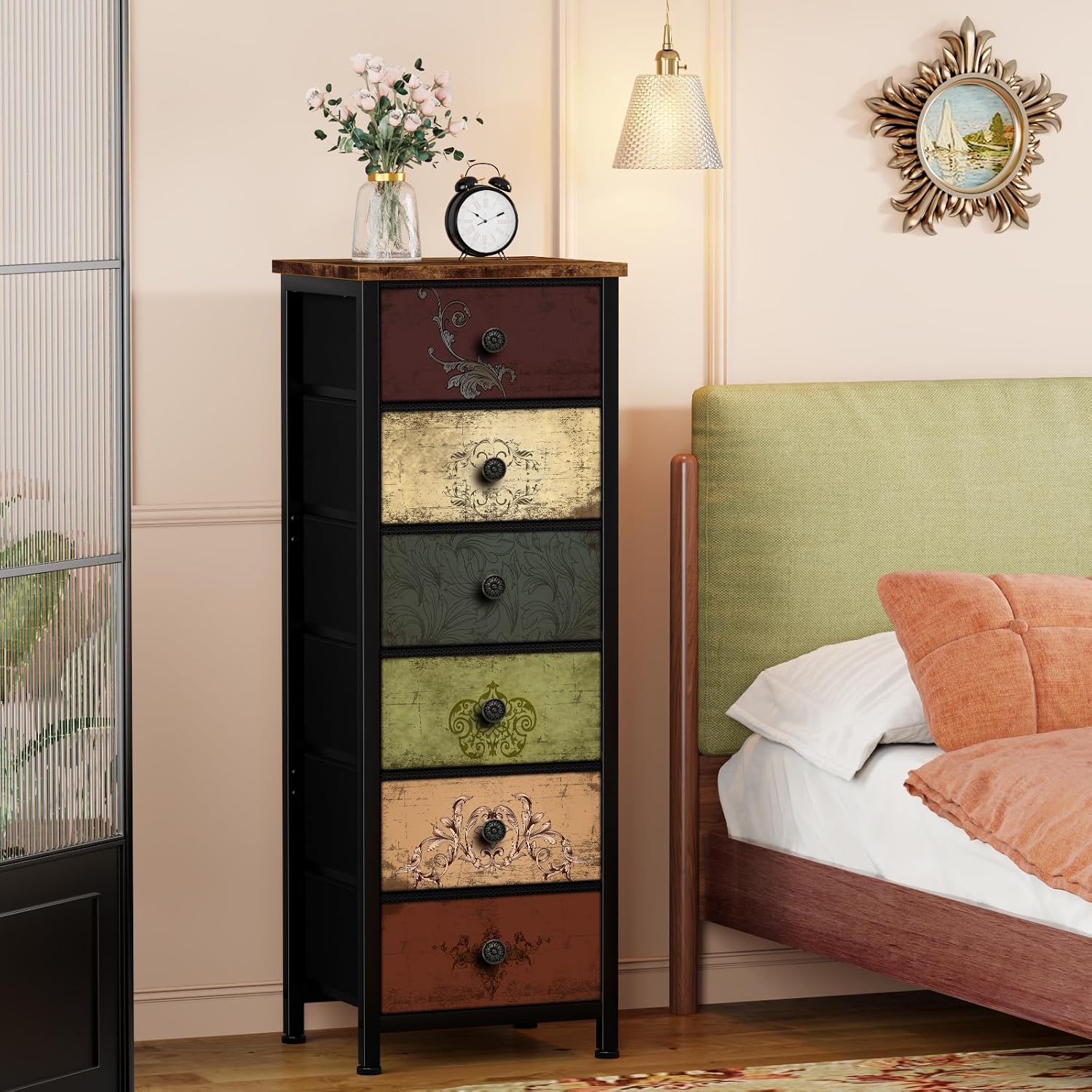 Pattern Fabric 6-Drawer Tall Dresser