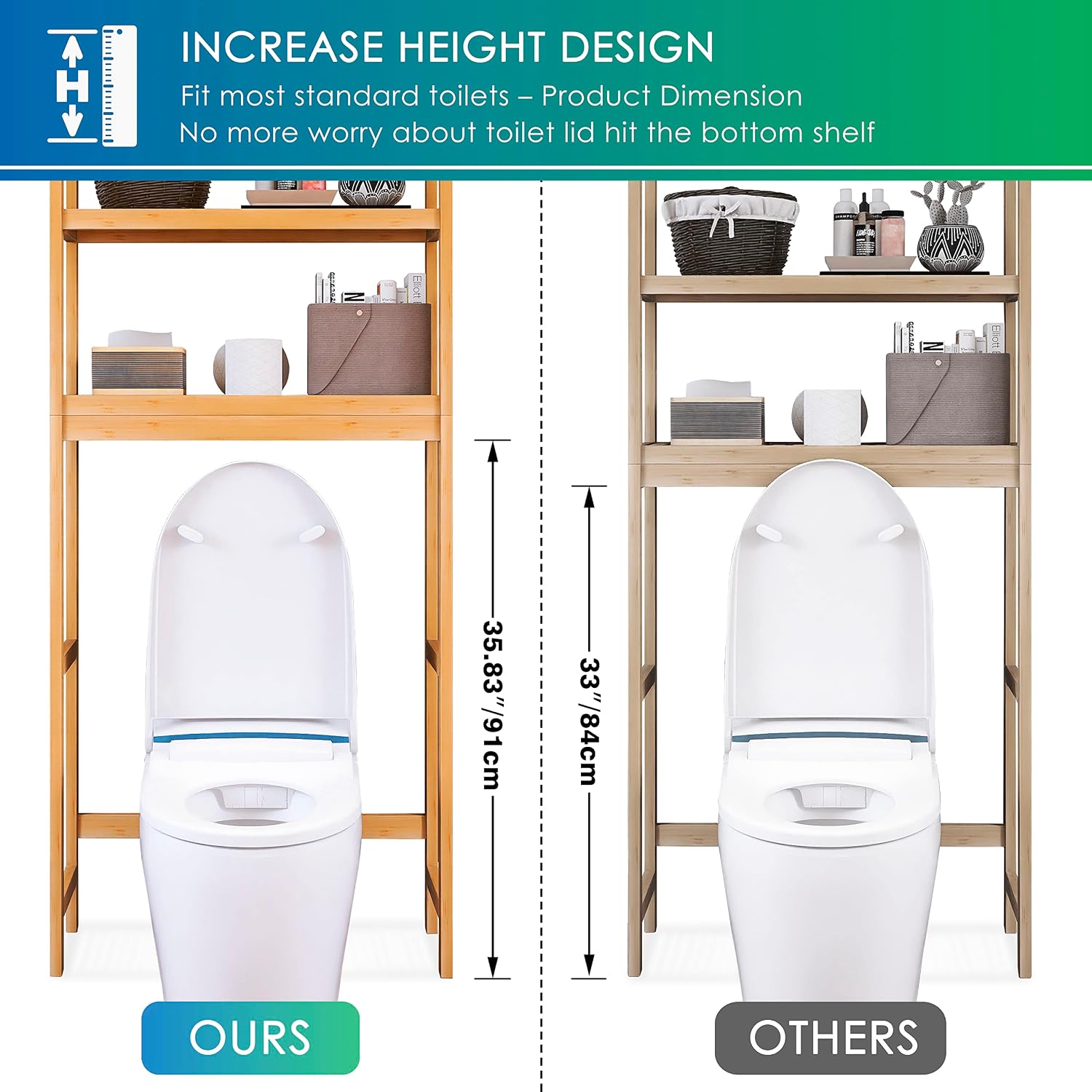 Natural Bamboo Over Toilet Storage Rack