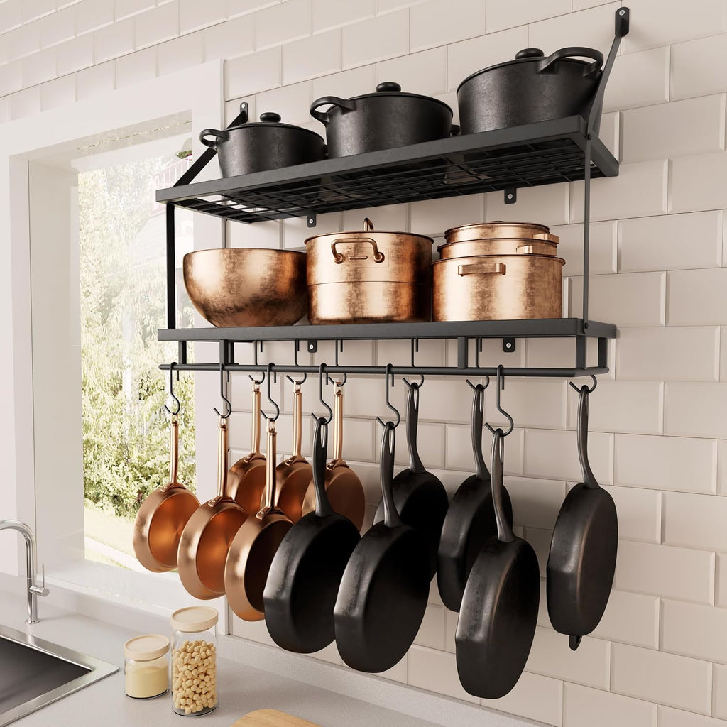Matte Black 30" 2-Tier Wall Mount Pot Rack