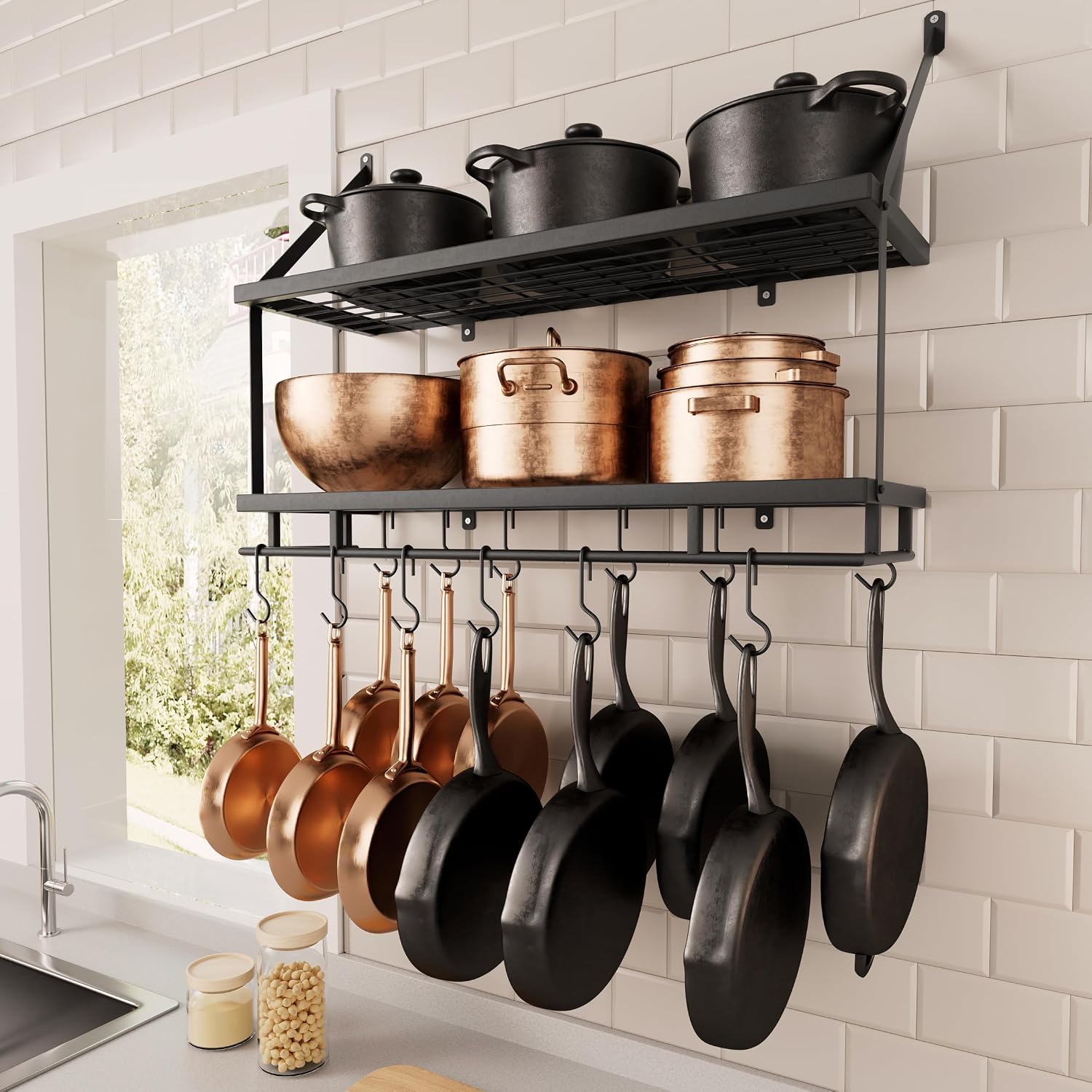 Matte Black 30" 2-Tier Wall Mount Pot Rack