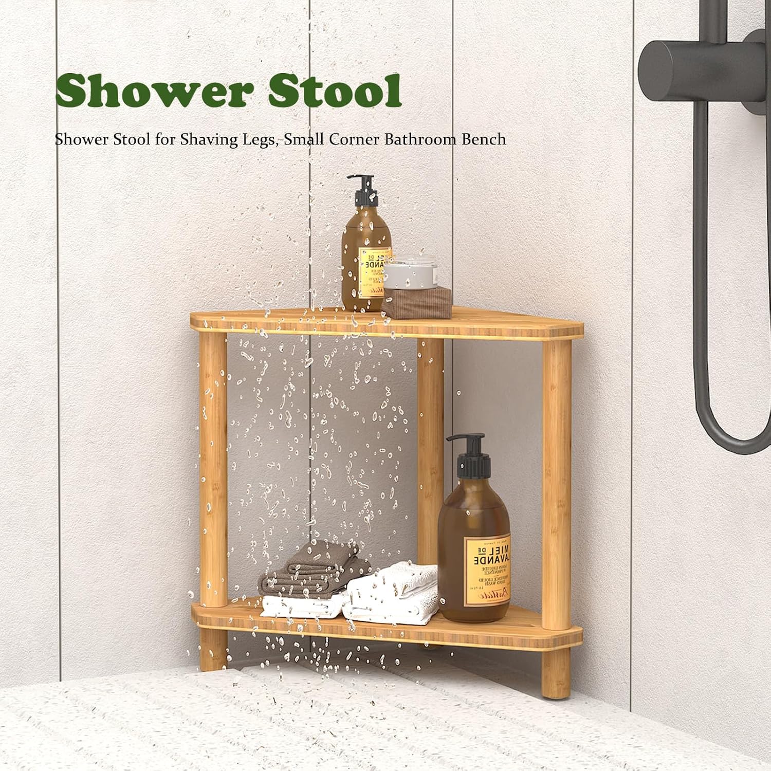 2-Tier Bamboo Corner Shower Stool