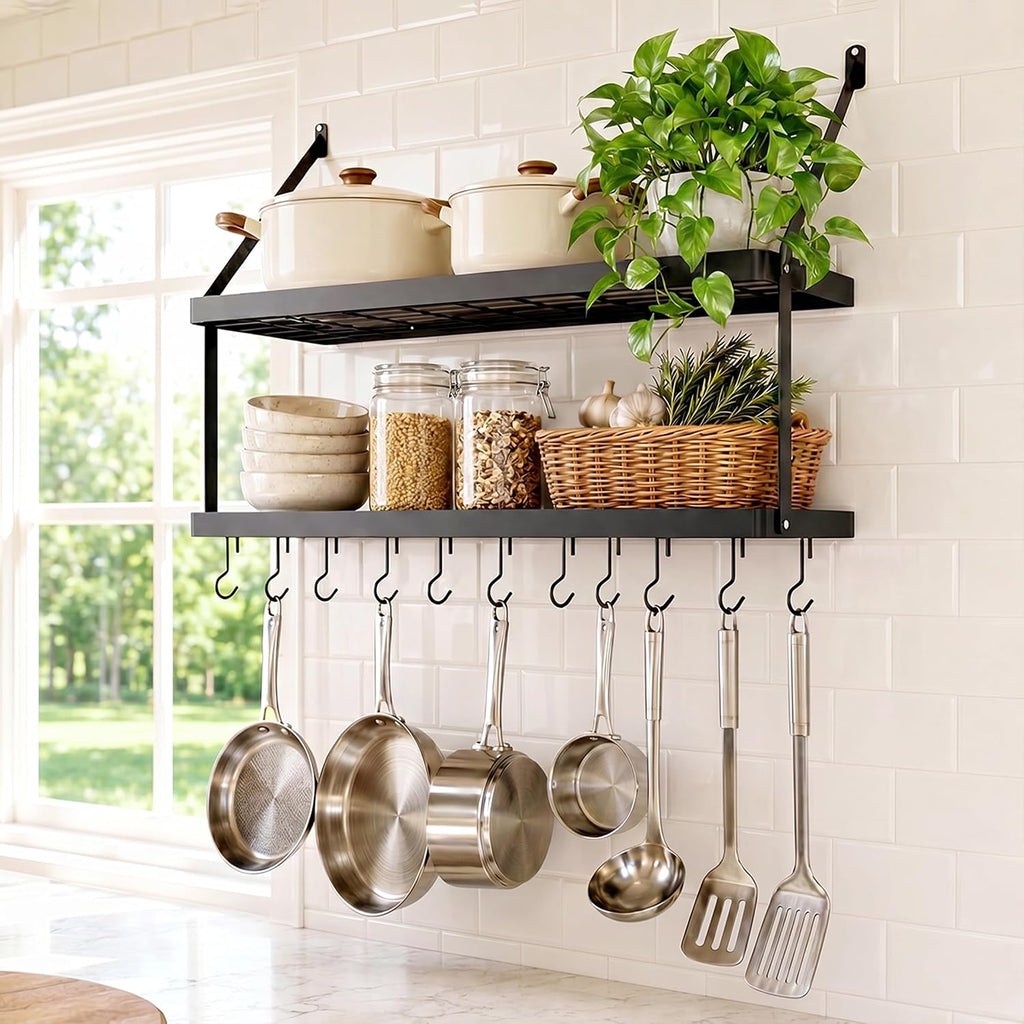 Matte Black 2-Tier Wall Mount Pot Rack