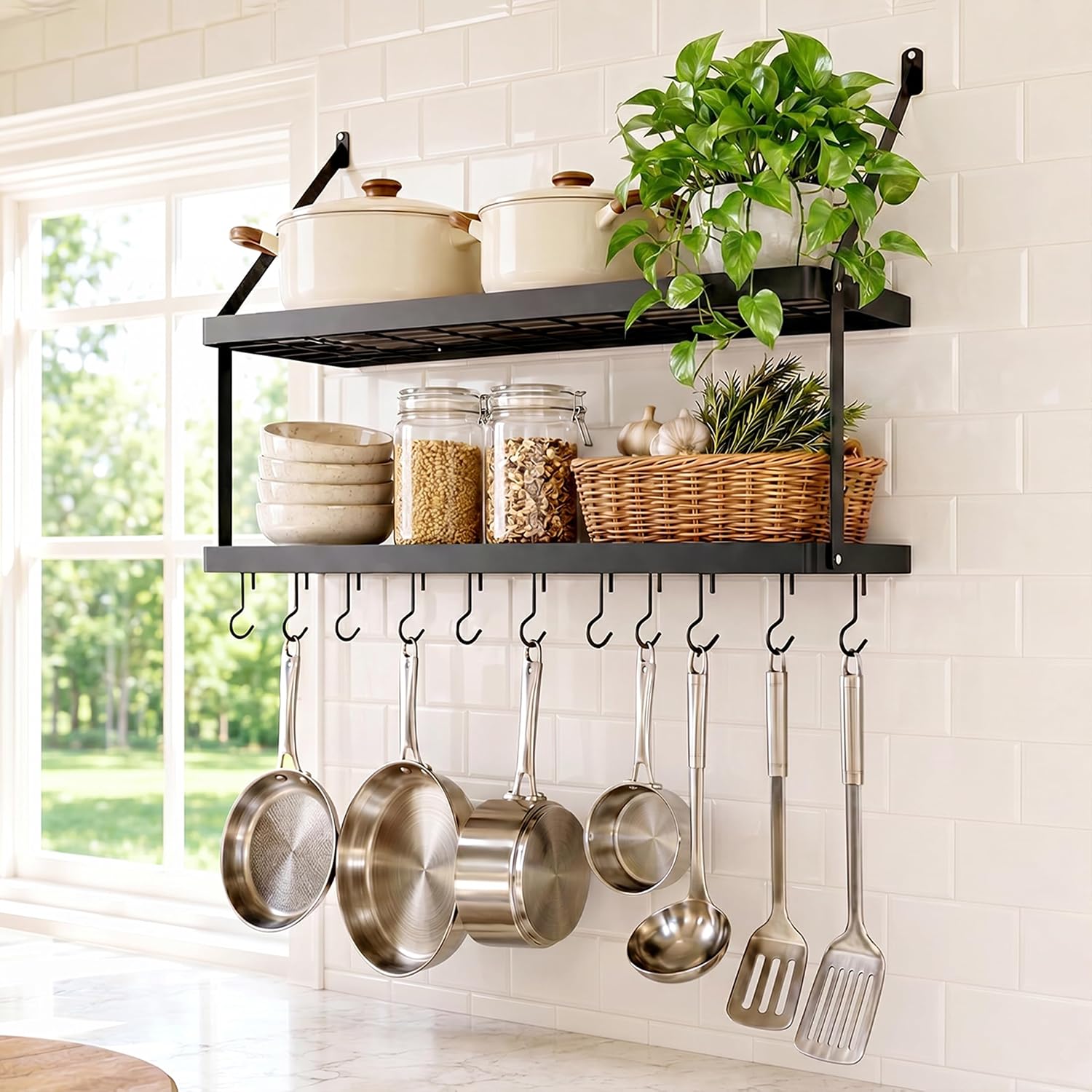 Matte Black 2-Tier Wall Mount Pot Rack