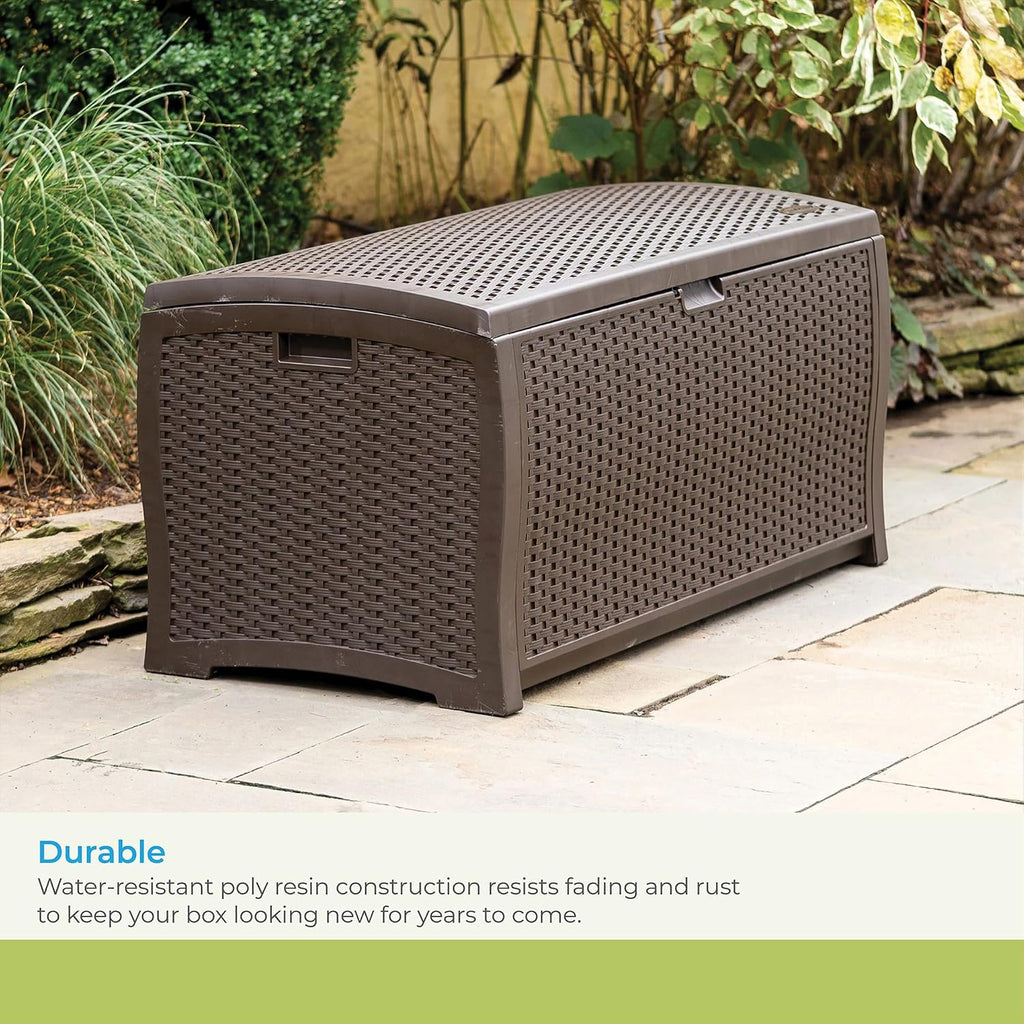 Suncast Mocha 99 Gallon Wicker Resin Deck Box
