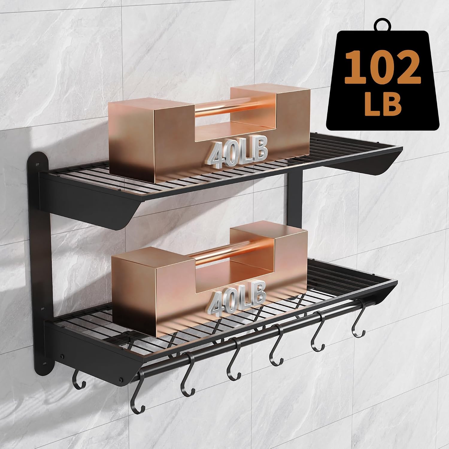 Black 2-Tier Wall Mount Pot Rack