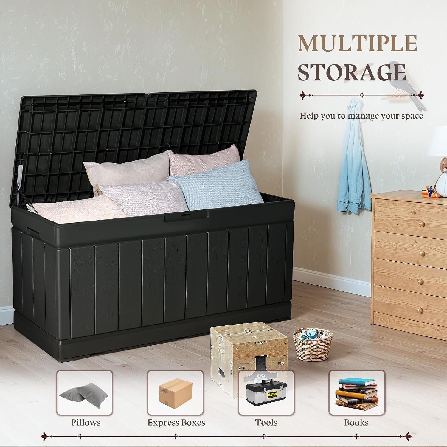 Black Resin Storage Shoe Bench