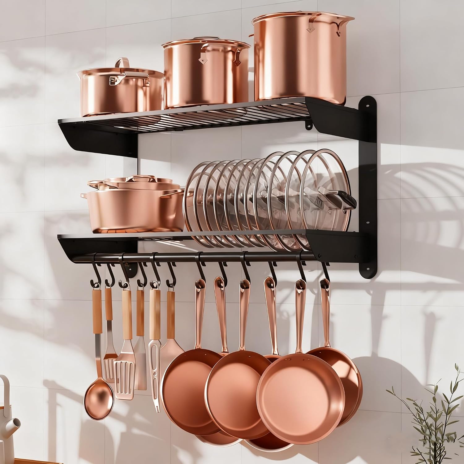Black 2-Tier Wall Mount Pot Rack
