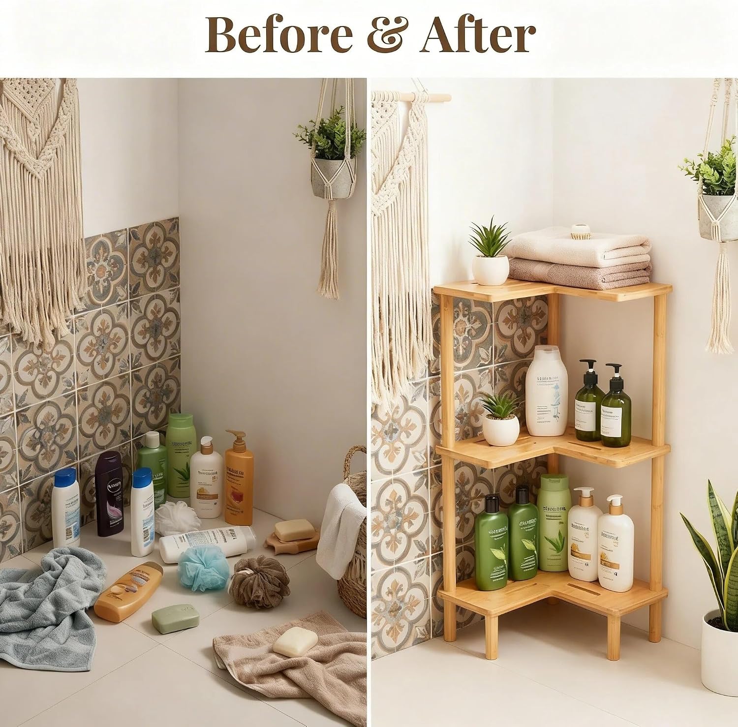 3-Tier Bamboo Corner Shower Caddy Stand