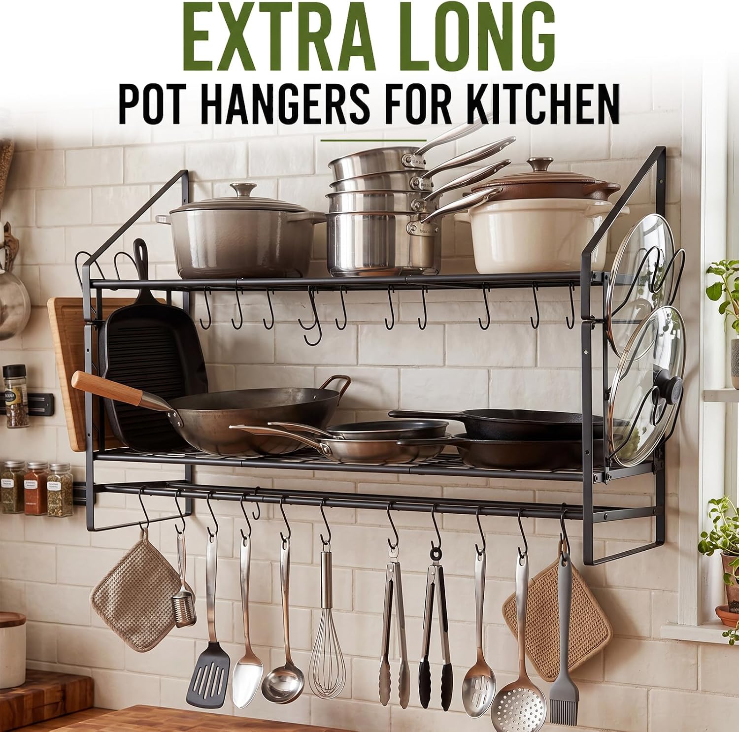 39.4in 2-Tier Wall Mount Pot Rack