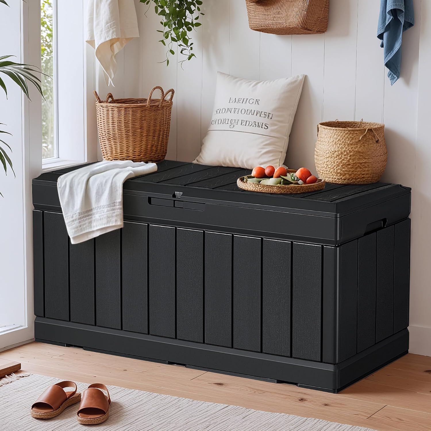 Black Resin Storage Shoe Bench