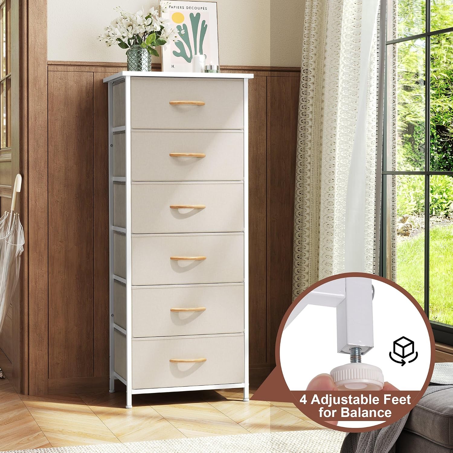 Crestlive Beige 6-Drawer Tall Storage Tower