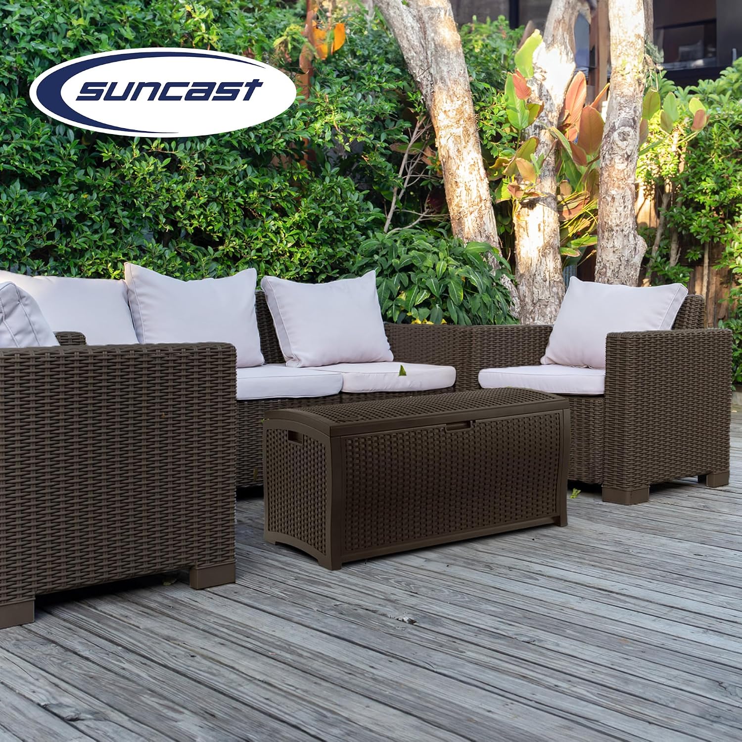 Suncast Mocha 73 Gallon Wicker Resin Deck Box