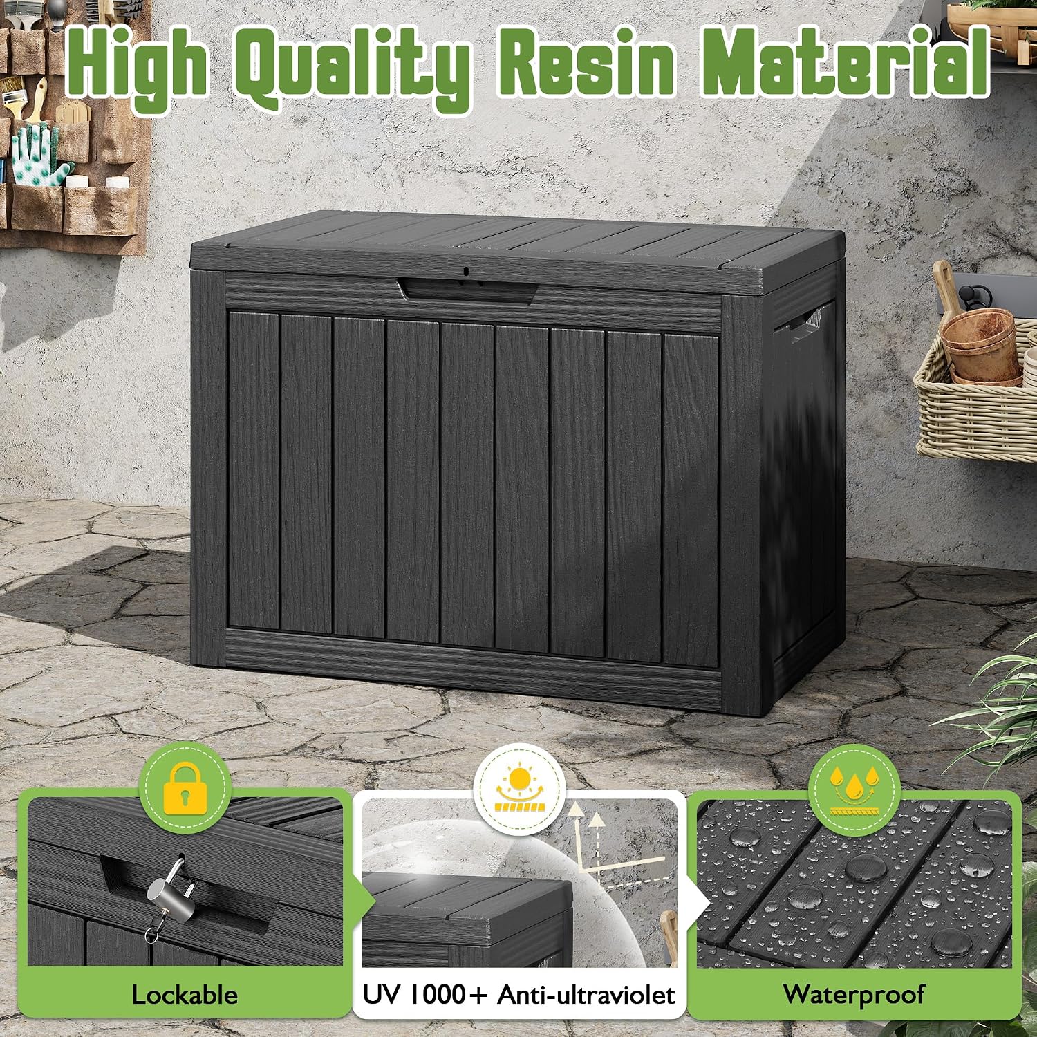 Black 45 Gallon Resin Deck Box