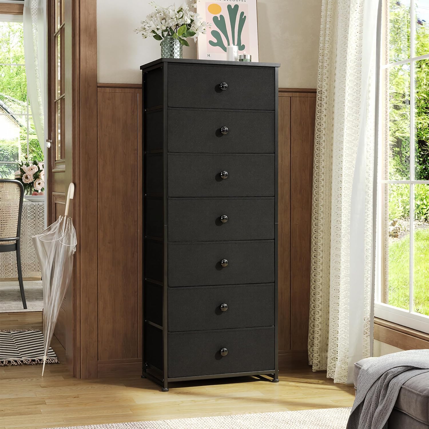 Crestlive Black 7-Drawer Tall Fabric Dresser