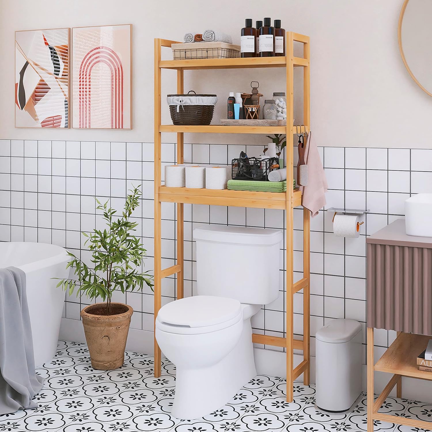 Natural Bamboo Over Toilet Storage Rack