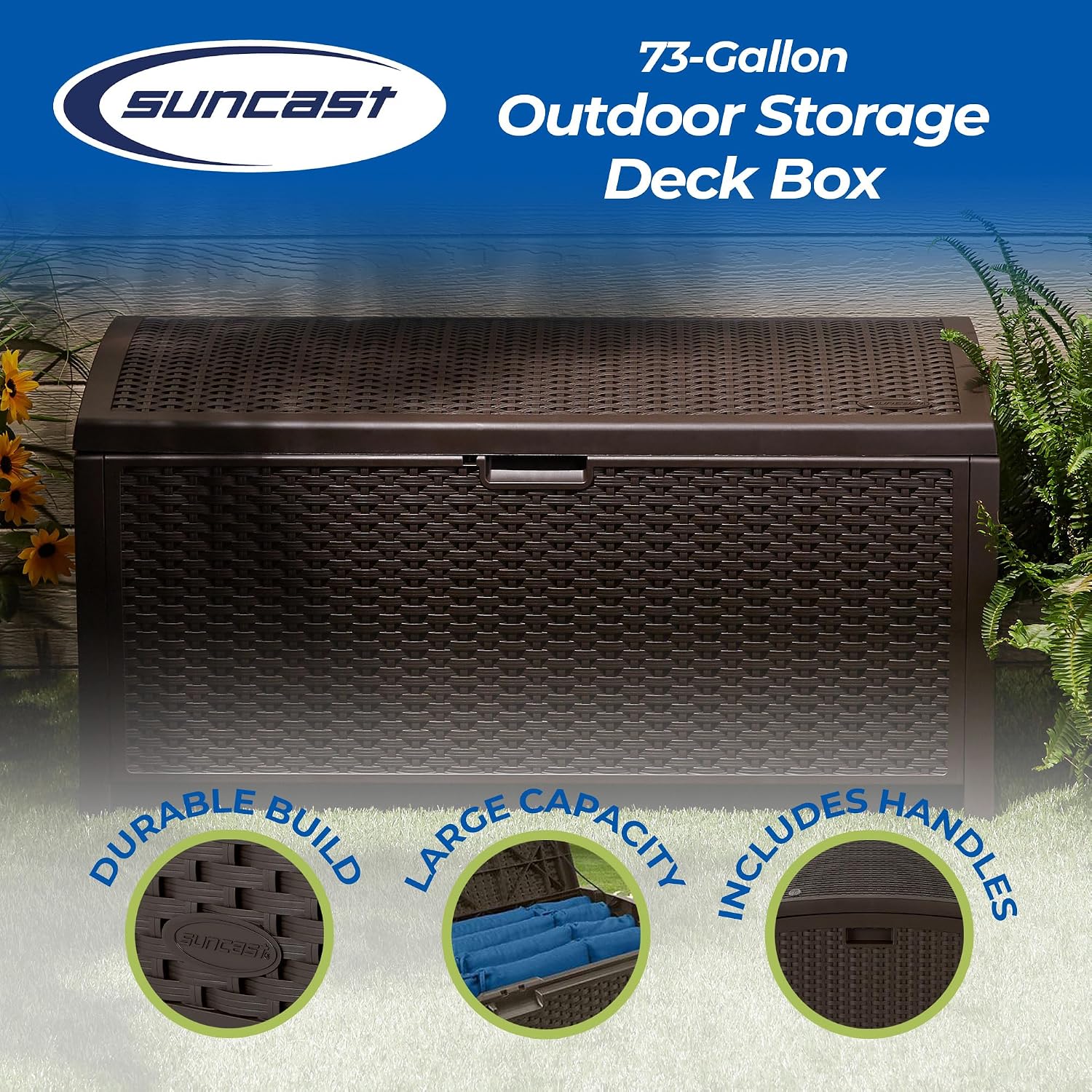 Suncast Mocha 73 Gallon Wicker Resin Deck Box