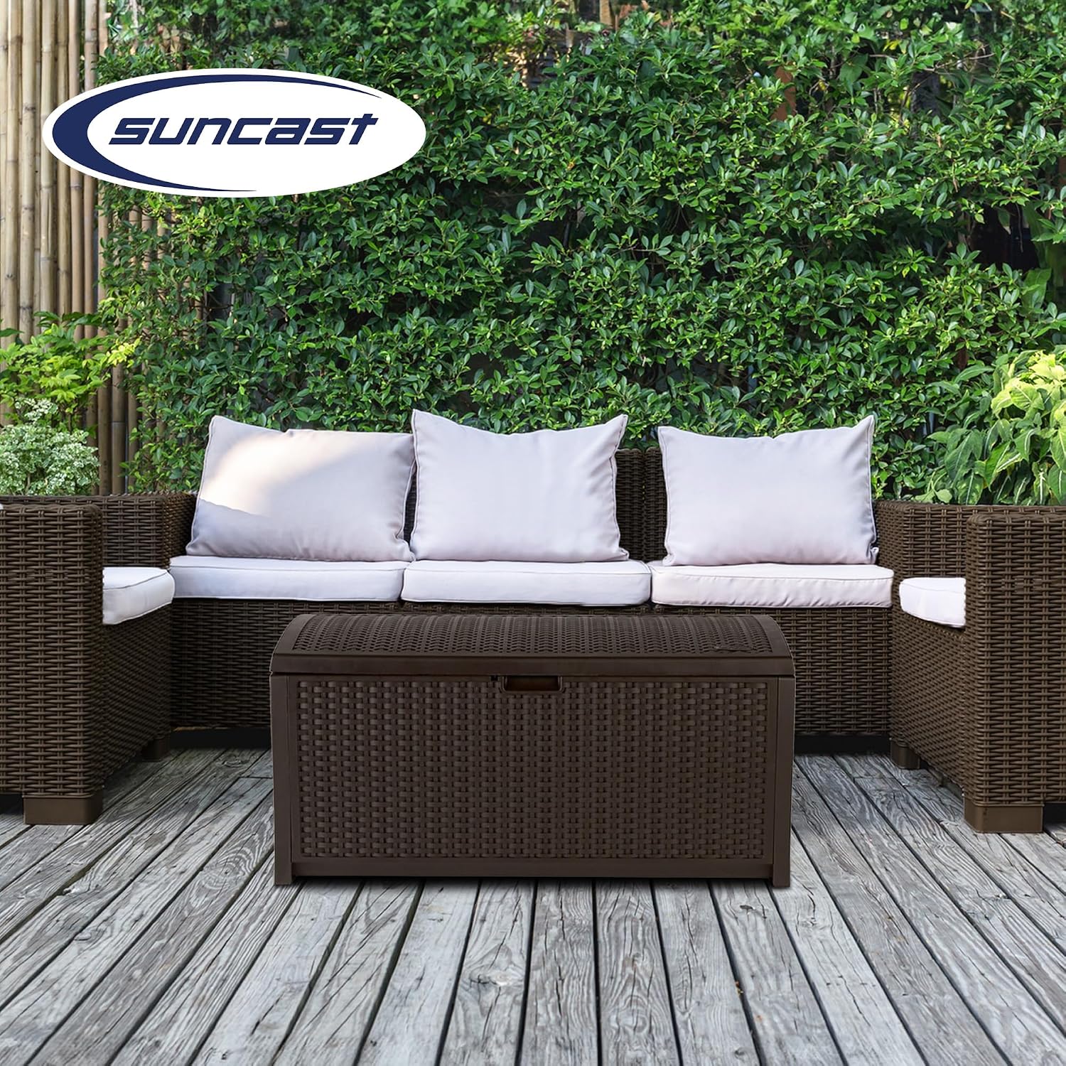 Suncast Mocha 73 Gallon Wicker Resin Deck Box